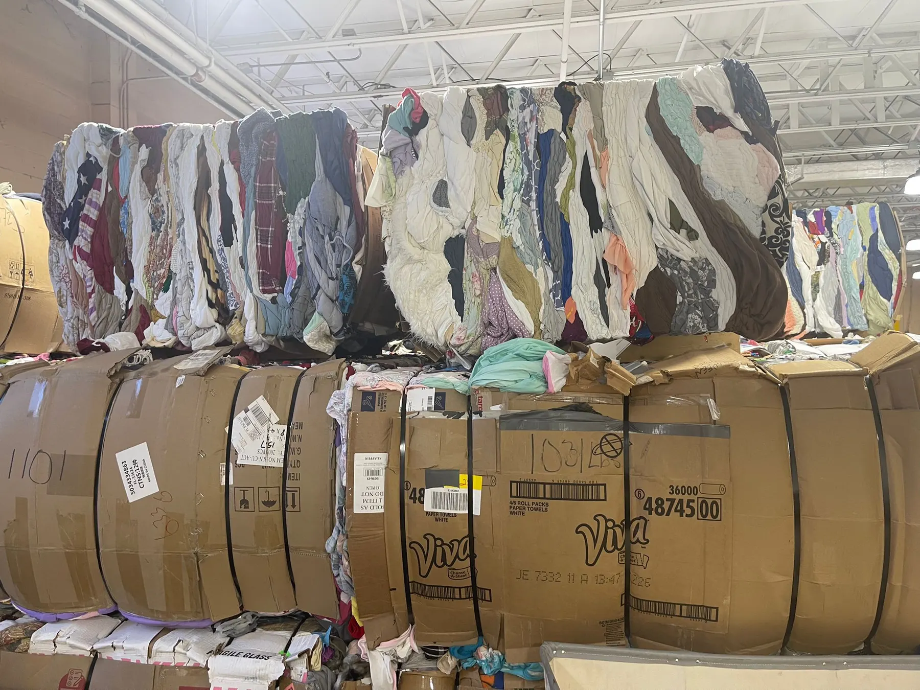 Warehouse of compressed textile bales